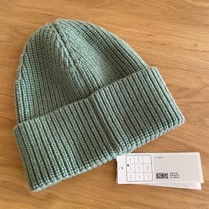 Arket Green Ribbed Wool Beanie NWT